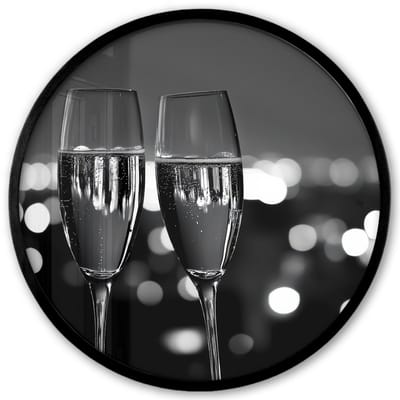 Poster in lijst Rond - Fotolijst 40x40 cm - Posters - Bubbels - Proosten - Champagneglazen - Stadslichten - Ronde posterlijst zwart - Decoratie - Wanddecoratie woonkamer - Muurdecoratie slaapkamer
