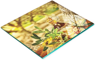 Keukenplank van gehard glas met afbeelding van olijfoliebrood, 60x52 cm