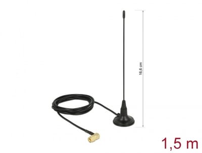 480 MHz antenne SMA-plug 90 ° 2,5 dBi Vaste omnidirectionele met magnetische basis en verbindingskabel RG-174 1,5 m Buiten zwart