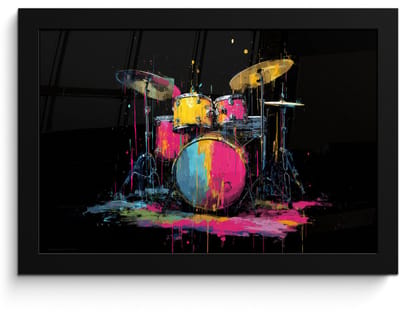 Poster in lijst - Fotolijst 30x20 cm - Posters - Drumstel - Kleurrijk - Verf - Levendig - Posterlijst zwart - Decoratie - Wanddecoratie woonkamer - Muurdecoratie slaapkamer