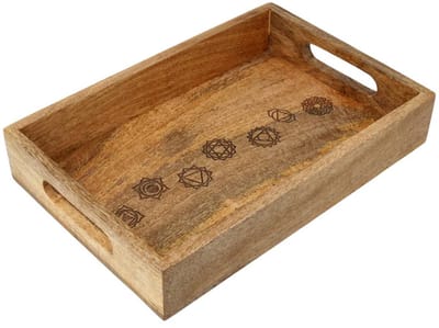 Tray 7 chakrasymbolen mangohout - ± 33 cm x 21 cm