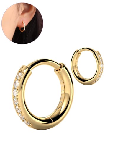Semyco Oorbellen Dames – Oorringen 16 mm (medium) – Transparante steentjes - Goudkleurig - Waterproof – Luxe verpakt – Nova