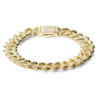 Nicos | 12 mm Goudkleurige Armband met Hoekige Schakels en Zirkonia