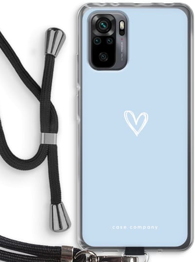 Case Company® - Hoesje met koord geschikt voor Xiaomi Redmi Note 10 Pro hoesje met Koord - Klein Hart Blauw - Telefoonhoesje met Zwart Koord - Bescherming aan alle Kanten en Over de Schermrand