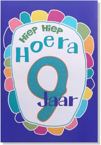 Hoera 9 Jaar! Luxe verjaardagskaart - 12x17cm - Gevouwen Wenskaart inclusief envelop - Leeftijdkaart