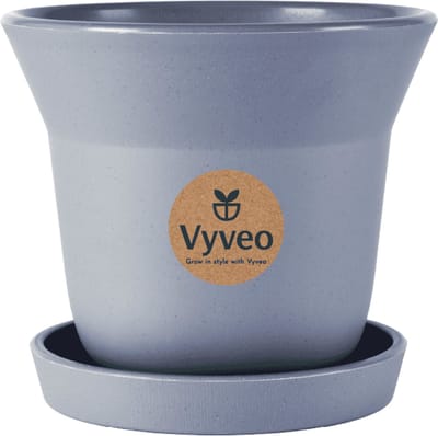 Vyveo - Bloempot Aalta met onderzetter - 13x11 - Donkergrijs - Bloempot voor binnen en buiten - Lichtgewicht - Breukbestendig - Vorstbestendig - UV-bestendig