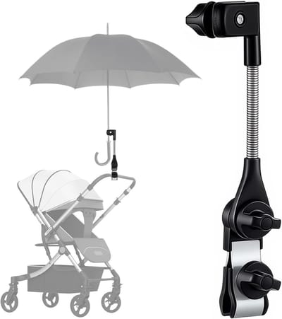 Intrekbare parasolhouder voor kinderwagen, 180° verstelbaar en eenvoudig te bevestigen, ideaal voor zonbescherming