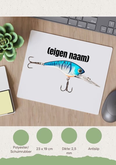 Akyol - visser haak met aas met eigen naam Muismat - Vissen - liefhebber van vissen - iemand die houdt van vissen - verjaardag - cadeau - kado - geschenk - 23 bij 19 cm