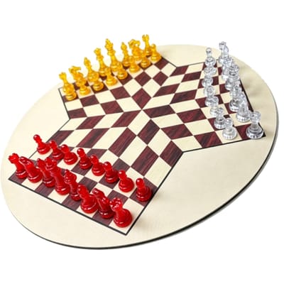 Drie-Speler Schaakset Draagbaar Internationaal Schaakbord Plastic Schaakstukken Klassiek Bordspel Familie Strategisch Spel beige
