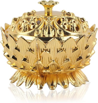 Lotus Wierookbrander - Vintage Zinklegering - Kegelhouder Tibetaans Koper - 7x5cm - Goud