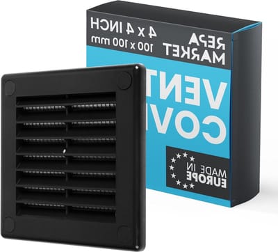 Repa Market 100 x 100mm / 4 x 4 Inch (buitenmaat) Zwarte vierkante luchtventilatiedeksels voor muren - kunststof inlaatluchtventilatoren - roosterafdekking met nylon gaasscherm - HVAC