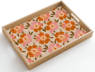 Dienblad hout 50x35 cm - Schootdienblad - Bloemen - Motief - Retro - Borrelplank rechthoek - Plateau dienbladen