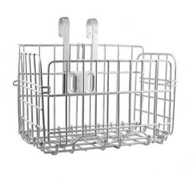 Fietsmand voor montage aan de voorkant-opvouwbare en afneembare fietsmand van metalen gaas-met snelsluiting-veelzijdig-33.5*20*22cm-Zilver