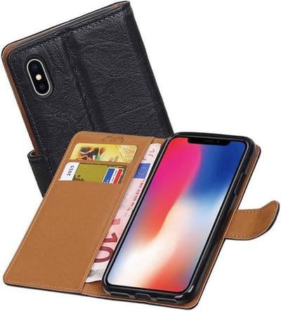 Washed Leer Bookstyle Wallet Case Hoesje - Geschikt voor iPhone X Zwart