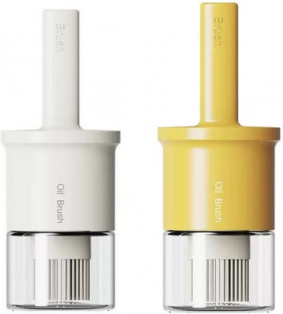 ZYLARO Olieflessen - 2 stuks x 300ML - Met oliekwast - Olieborstel en oliefles geïntegreerd - Oliefles Glas - Wit en Geel