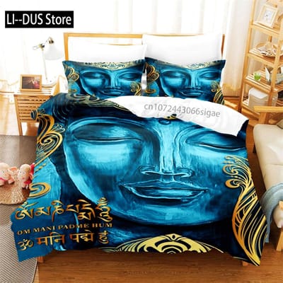 Boeddha Beeld Beddengoed Set Dekbedovertrek Set 3D Beddengoed Digitale Print Queen Size Beddengoed Set Mode Ontwerp AU King(245*210cm)3pcs