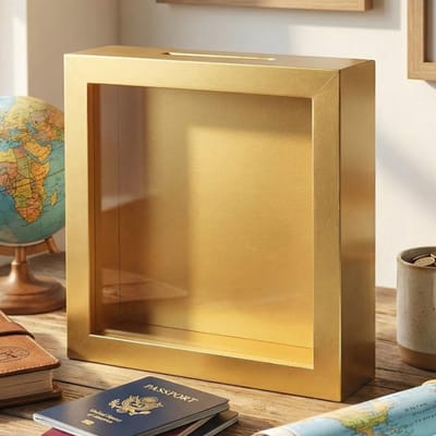 Dailygoods- Spaarpot Houten Frame - Decoratieve Spaarpot - Transparante Gelddoos - Spaarpot voor Geldgeschenken - 15 x 15 x 5 cm - Creatief en Veelzijdig