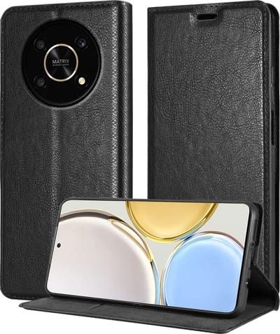 Cadorabo Hoesje geschikt voor Honor MAGIC 4 LITE in ZWARTE NACHT - Beschermhoes met magnetische sluiting, standfunctie en kaartvakje Book Case Cover Etui