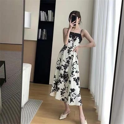 Jupe salopette française Tempérament Robe salopette florale pour femme en été Dernier style Style mature Taille fine Moulante Longue jupe 2XL