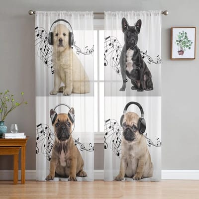 Bull Terrier Puppy Tule Gordijnen voor Woonkamer Slaapkamer Moderne Voile Gordijn Keuken Chiffon Pure Gordijnen 135W x 114H(cm)