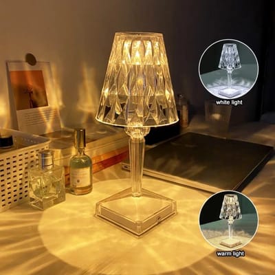 DABI LED Kristal lamp - Nachtlamp - Tafellamp - Sfeerlamp – Aanpasbare Licht kleuren warm wit/koud wit – Touch Switch - Oplaadbaar