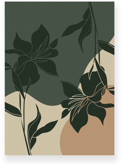 Poster 20x30 cm - Lelies - Bloemen - Groen - Beige - Japandi - Minimalistisch - Muurdecoratie - Wanddecoratie
