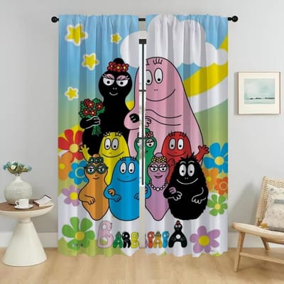 De Barbapapa Gordijnen Kinderkamer Huis Interieur Gordijnen 2 Stuks Raamgordijn Shades Scheidingswand Tule voor Slaapkamer Woonkamer W50xH70cmx2pcs-CL