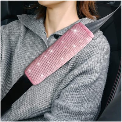 Dailygoods- Autogordelkussen met Strass - 2 Stuks - Fluweel - Geschikt voor Alle Voertuigen - Bling Decoratie - Afmetingen 24,5 x 6,5 cm - Gordelbescherming
