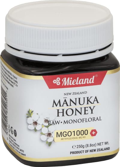 100% natuurlijke, rauwe Manuka honing MGO 1000+, Mieland - 250 gram- hoogste kwaliteit! -uit Nieuw Zeeland- gecontroleerd en gecertificeerd