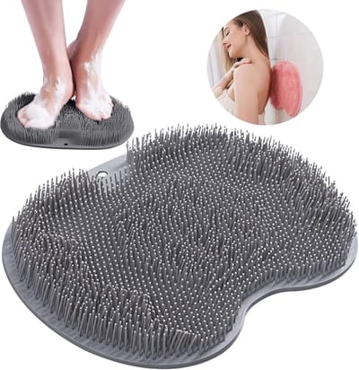 Massage Douche Mat - Rug Reiniger - Voet Verzorging - Met Zuignappen - 30 x 23 cm - Grijs