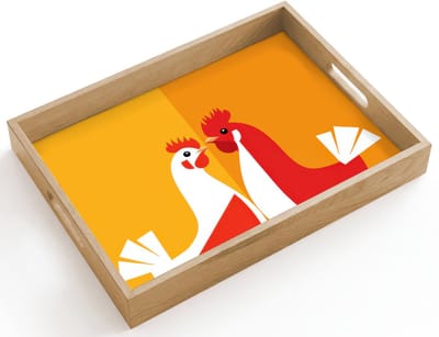 Dienblad hout 40x30 cm - Schootdienblad - Kippen - Oranje - Vlakken - Borrelplank rechthoek - Plateau dienbladen