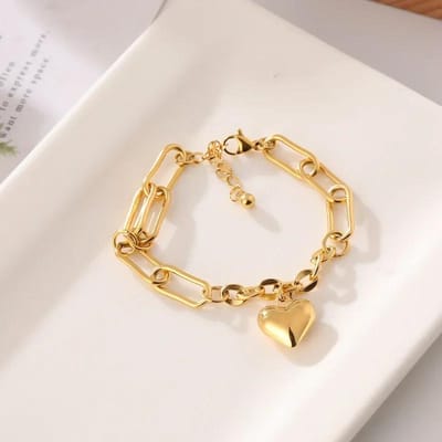 Bracelet à pendentif en forme de cœur en acier inoxydable 316L plaqué or 18 carats, bijou à breloques pour femme, cadeau idéal pour petite amie or