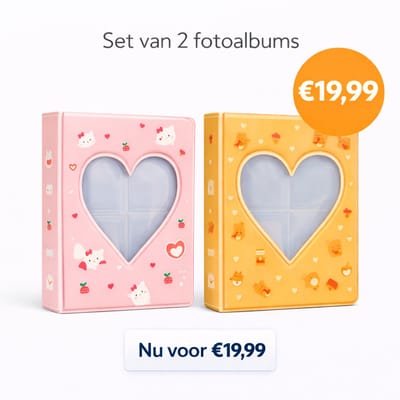 Set van 2 Polaroid Fotoalbums – Roze & Oranje – Hartvormig Venster – Voor Instax Mini Foto’s