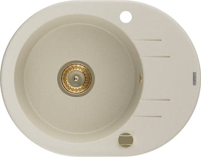 Mexen Kevin granieten gootsteen 1-komerig met afdruiprek 586 x 458 , beige, gouden sifon - 6517581005-69-G