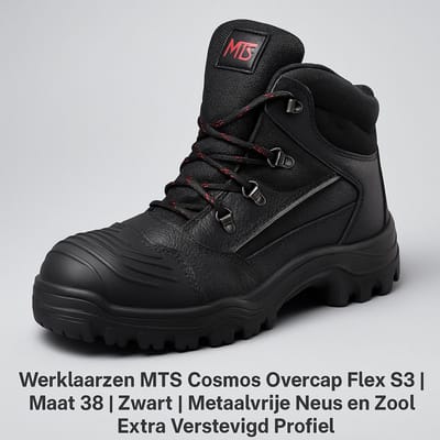 Werkschoenen MTS Cosmos Overcap Flex S3 | Maat 38 | Zwart | Metaalvrije Neus en Zool | Extra Verstevigd Profiel