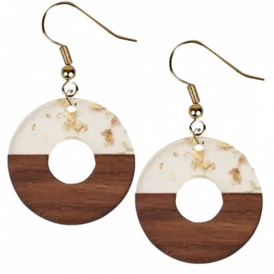 Oorbellen- Asli- Hout- Bruin- Goudkleurig- Zilver -Charme Bijoux