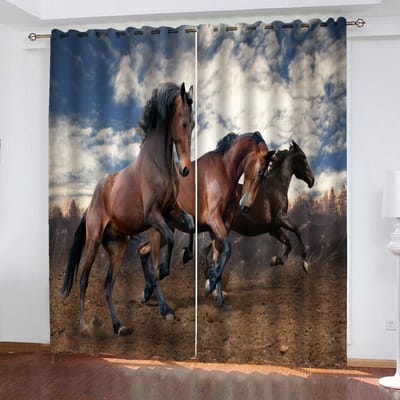 Paard Dier 100% Polyester Woondecoratie Woonkamer Slaapkamer Verduisterende Gordijnen Balkonscherm Cartoon Schattig Geperforeerd 100x140cm&Grommet Top gray