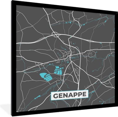 Fotolijst incl. Poster - Stadskaart – Grijs - Kaart – Genappe – België – Plattegrond - 40x40 cm - Posterlijst