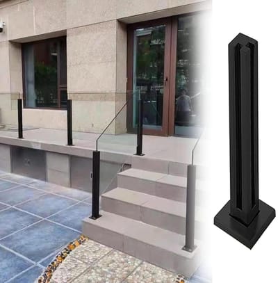 Glazen Balustrade Paal - RVS Leuning Post - Veilige Afscheiding Creëren - Roestvrij Staal - 1.2mm Wanddikte - Zwart