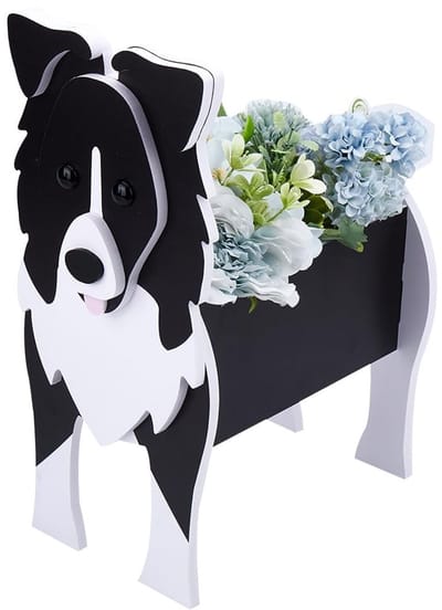 Dailygoody - Border Collie Plantenpot - Dierlijke Plantenpot - Creatieve Decoratie - Zwart - PVC Plantenbak - Geschikt voor Binnen en Buiten - 30 x 20...
