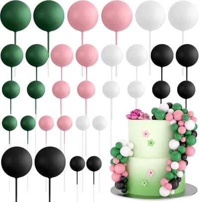 32 stuks baltaarttoppers, decoraties, mini-ballonnen, verjaardagstaarttoppers, schuimballen, stokjes, heksenthema, feestdecoraties, heksenfeest, taartplectrums, decoraties (roze groen zwart)