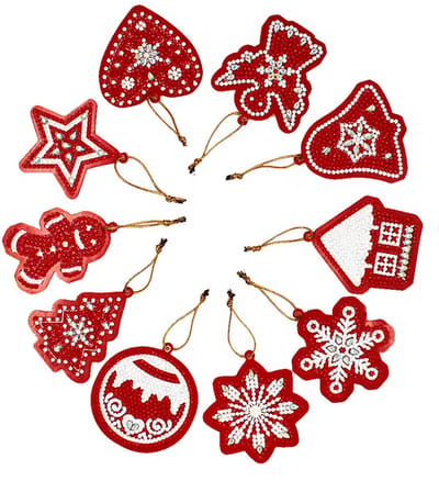 Diamond painting Kerstboomhangers - set van 10 - rood - compleet pakket - Diamond painting by Wietske