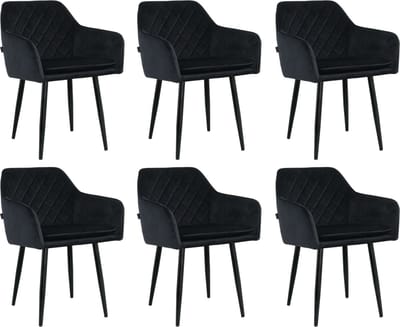 Lina® Noble Eetkamerstoelen - Zwart - Set van 6 - Velvet