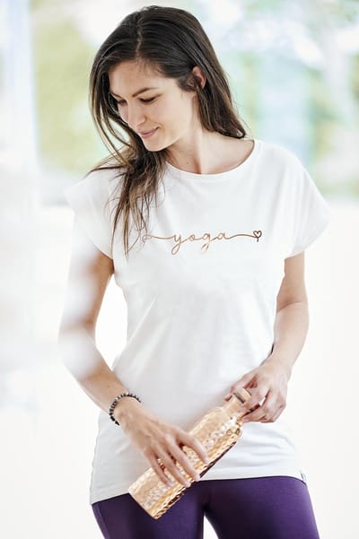 Yoga-T-Shirt Batwing „yoga“ - ivory/copper