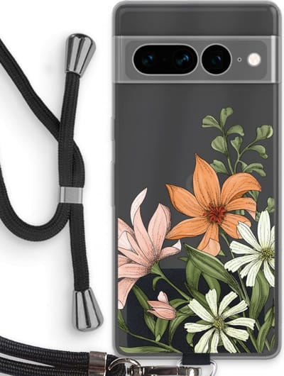Case Company® - Hoesje met koord geschikt voor Google Pixel 7 Pro hoesje met Koord - Floral bouquet - Telefoonhoesje met Zwart Koord - Bescherming aan alle Kanten en Over de Schermrand
