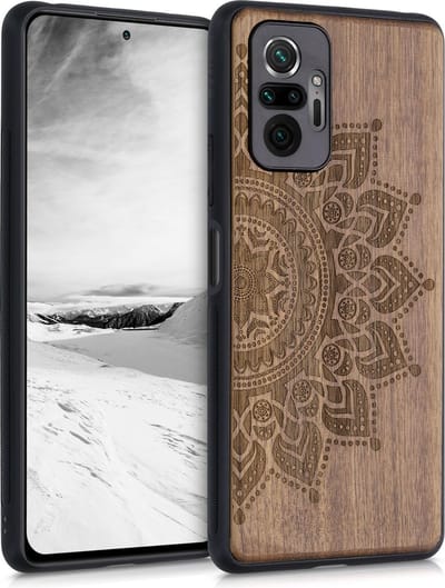 kwmobile telefoonhoesje geschikt voorXiaomi Redmi Note 10 Pro - Hoesje met bumper - hout - In donkerbruin Opkomende Zon design