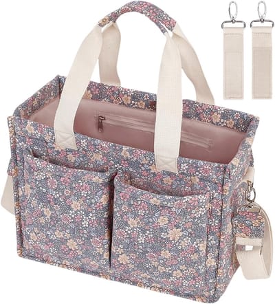 Luiertas Bloemen - Baby Organizer - Dagelijks Gebruik - Lichtgewicht Ontwerp - 33x14x25 cm - Paars
