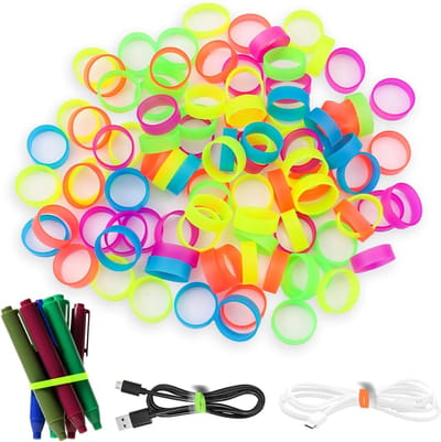 100 Stuks Rubber Ringen, 12mm Kleine Elastische Bands voor Kabelbeheer, Organisatie en Kantooraccessoires (Multicolor)