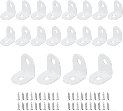 SnelShoppen - 20 Stuks Hoekbeugels 20x20mm, L-vormige Metalen Beugels 90 Graden Ondersteuning met 40 Schroeven voor Houten Meubels - Wit