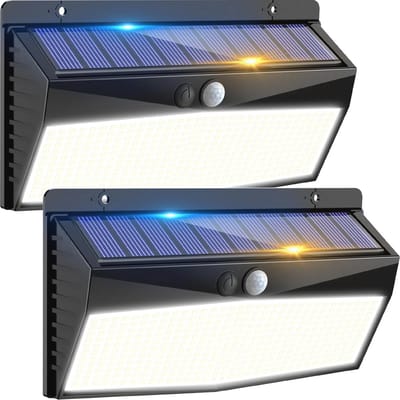 LED Zonnelampen voor Buiten met Bewegingsmelder - Waterdichte Wandlamp op Zonne-energie voor Tuin en Garage - 3 Modi - 2 Stuks